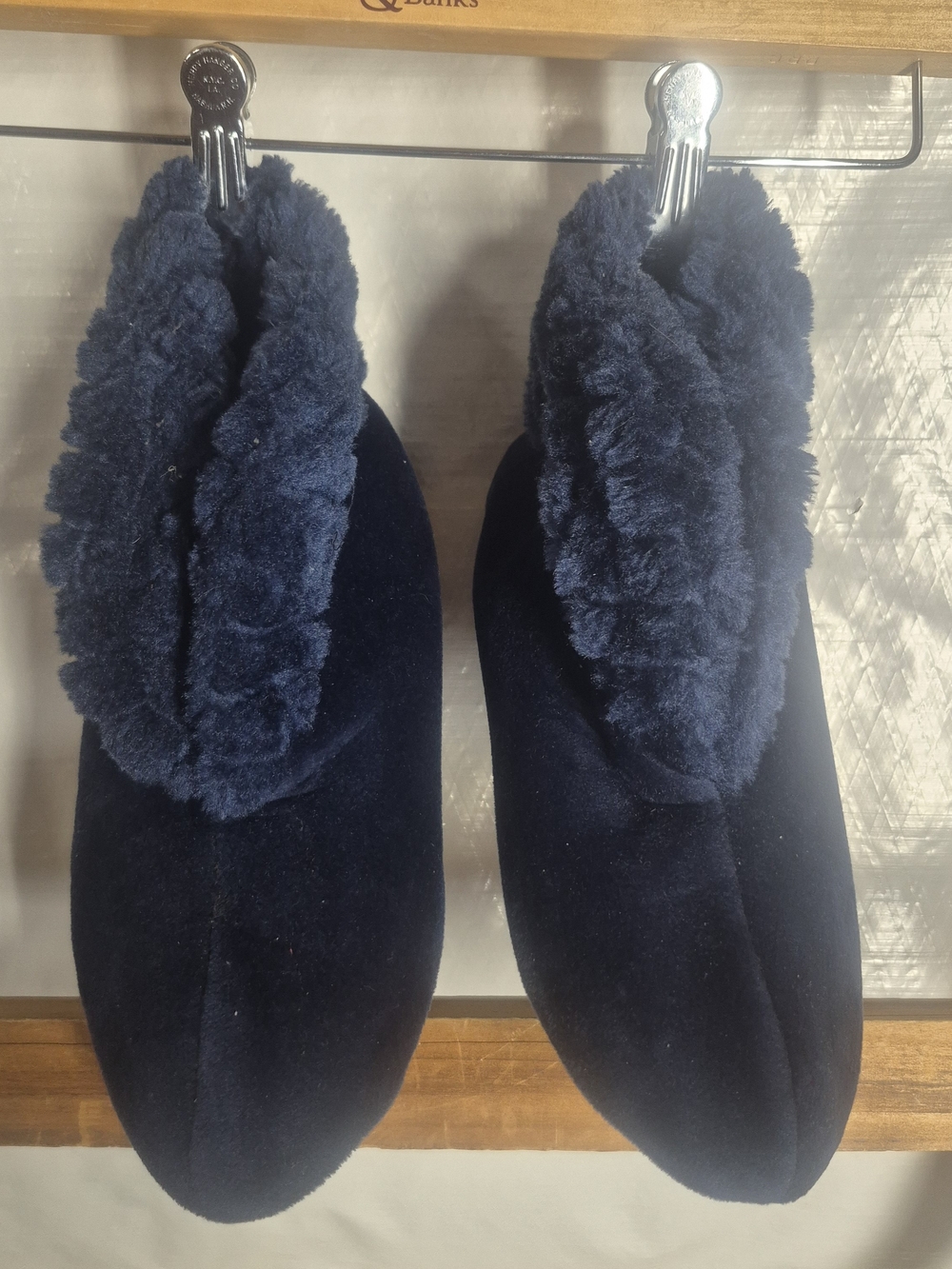 dearfoams Navy Plush Fleece Cuff Slip-On Slippers